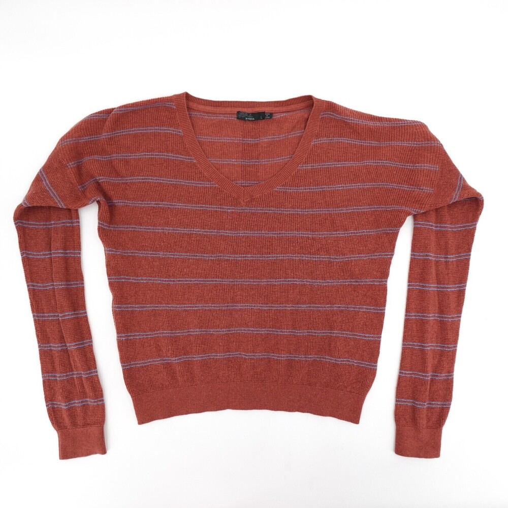 prAna Sweater Womens Large Chestnut Striped Long Sleeve Pullover
